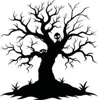 Halloween tree silhouette with scary face illustration vector