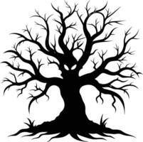 Halloween tree silhouette with scary face illustration vector