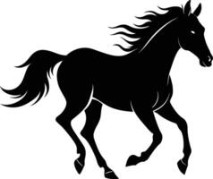 Black silhouette of a horse running with a long tail vector