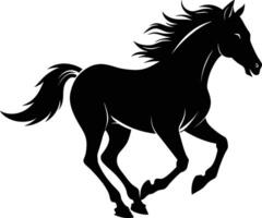 Black silhouette of a horse running with a long tail vector