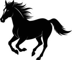 Black silhouette of a horse running with a long tail vector