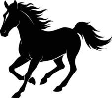 Black silhouette of a horse running with a long tail vector