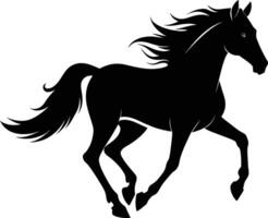 Black silhouette of a horse running with a long tail vector