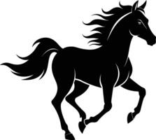 Black silhouette of a horse running with a long tail vector