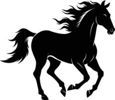 Black silhouette of a horse running with a long tail vector