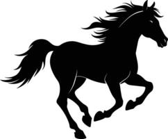 Black silhouette of a horse running with a long tail vector