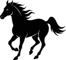 Black silhouette of a horse running with a long tail vector