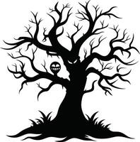 Halloween tree silhouette with scary face illustration vector