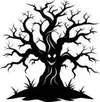 Víspera de Todos los Santos árbol silueta con de miedo cara ilustración vector