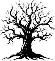Halloween tree silhouette with scary face illustration vector