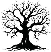 Halloween tree silhouette with scary face illustration vector