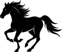 Black silhouette of a horse running with a long tail vector