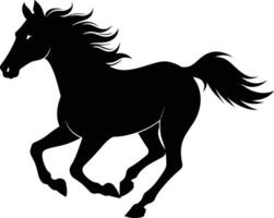 negro silueta de un caballo corriendo con un largo cola vector