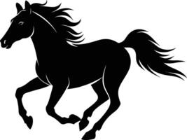 Black silhouette of a horse running with a long tail vector