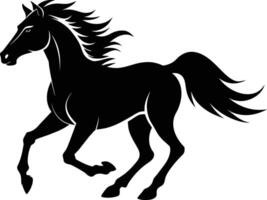 Black silhouette of a horse running with a long tail vector