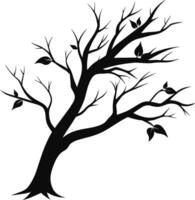 A black and white silhouette of a tree branch with leaves vector