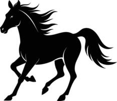 Black silhouette of a horse running with a long tail vector