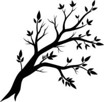 A black and white silhouette of a tree branch with leaves vector