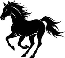 Black silhouette of a horse running with a long tail vector