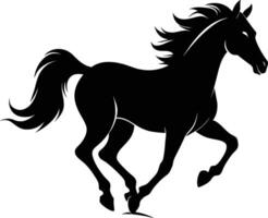 Black silhouette of a horse running with a long tail vector