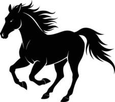 Black silhouette of a horse running with a long tail vector