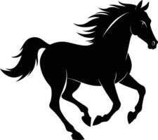 Black silhouette of a horse running with a long tail vector