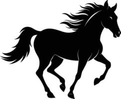 Black silhouette of a horse running with a long tail vector