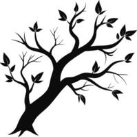 A black and white silhouette of a tree branch with leaves vector