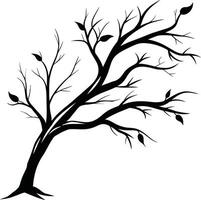 A black and white silhouette of a tree branch with leaves vector