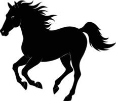 Black silhouette of a horse running with a long tail vector