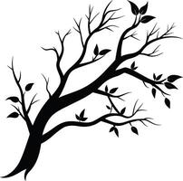 A black and white silhouette of a tree branch with leaves vector