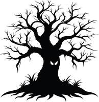 Halloween tree silhouette with scary face illustration vector