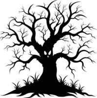 Halloween tree silhouette with scary face illustration vector