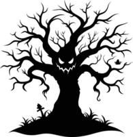 Halloween tree silhouette with scary face illustration vector