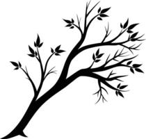 A black and white silhouette of a tree branch with leaves vector