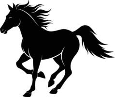 Black silhouette of a horse running with a long tail vector