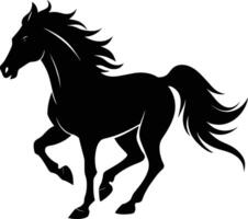 Black silhouette of a horse running with a long tail vector