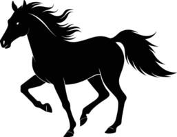 Black silhouette of a horse running with a long tail vector