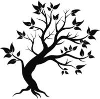 A black and white silhouette of a tree branch with leaves vector