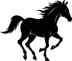 Black silhouette of a horse running with a long tail vector