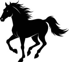 Black silhouette of a horse running with a long tail vector