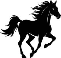 Black silhouette of a horse running with a long tail vector