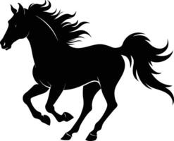 Black silhouette of a horse running with a long tail vector