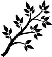 A black and white silhouette of a tree branch with leaves vector