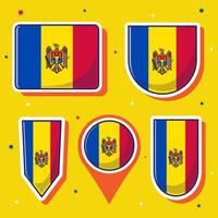 Flat cartoon illustration of Moldova national flag with many shapes inside vector
