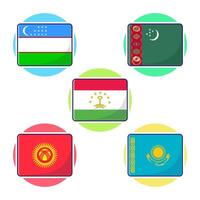 Flat cartoon of Central Asian countries flag icon mascot collection vector