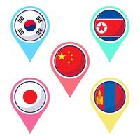 Flat of East Asian countries flag icon mascot collection vector