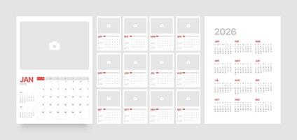Monthly calendar for 2025 year. Starts on Sunday. vector