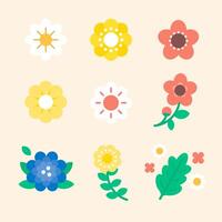 geométrico jardín flores colocar. plano moderno floral elementos para primavera y verano o todas estaciones vector