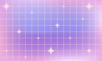 Y2K abstract purple background with grid and stars. Pastel mesh gradient squared wallpaper. Trendy minimalist design in brutalism style vector